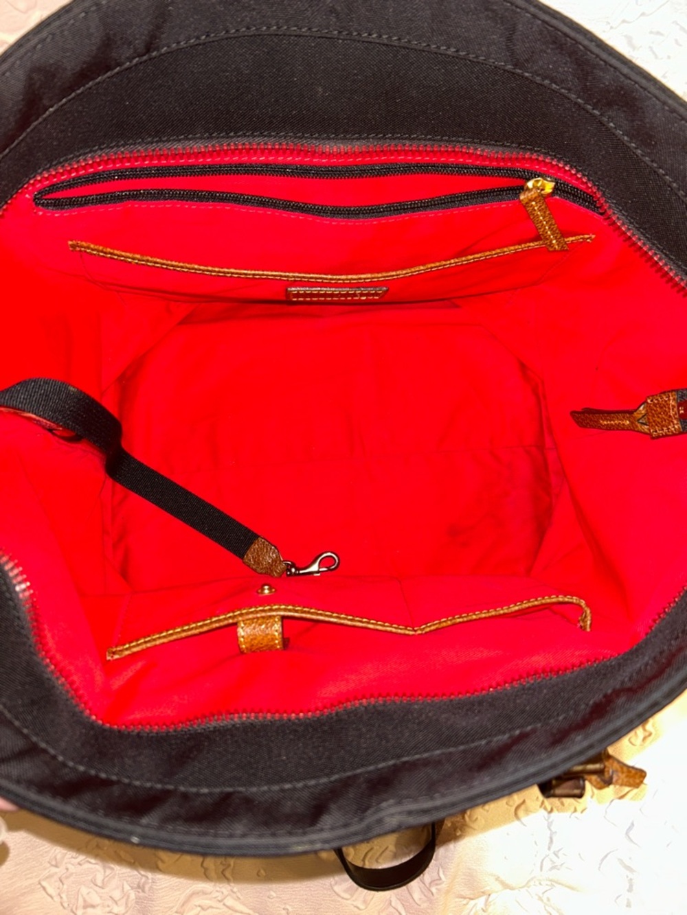 Dooney & Bourke Black Tote Bag with Brown Leather Flap and Handles - Picture 6 of 10